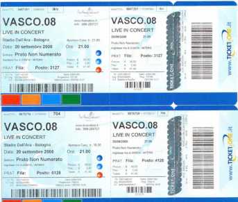 Photo: Sells Concert tickets VASCO 08 - BOLOGNA STADIO DALL'ARA 20 SETTEMBRE