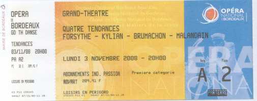 Photo: Sells Concert ticket QUATRE TENDANCES-DANSE CONTEMPORAINE - OPERA DE BORDEAUX