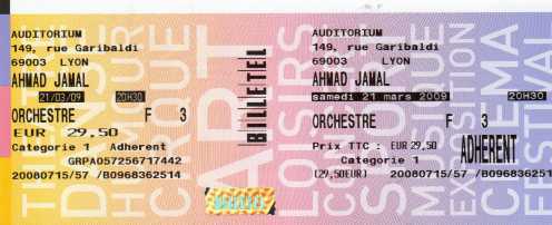 Photo: Sells Concert tickets AHMAD JAMAL - LYON  A LAUDITORIUM