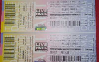 Photo: Sells Concert ticket 2 BILLETS POUR LE CONCERT DE MYLENE FARMER - 4 SEPTEMBRE 2009 A GENEVE