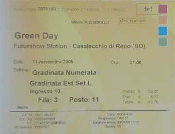 Photo: Sells Concert ticket GREEN DAY - BOLOGNA