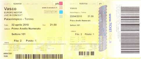 Photo: Sells Concert ticket CONCERTO VASCO DEL 22 APRILE 2010 - TORINO