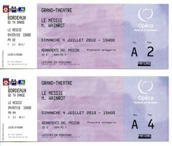 Photo: Sells Concert ticket BALLET LE MESSIE - GRAND THEATRE DE BORDEAUX