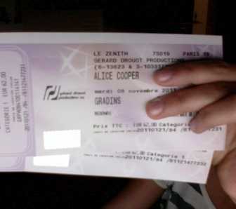 Photo: Sells Concert tickets CONCERT D'ALICE COOPER - ZENITH PARIS