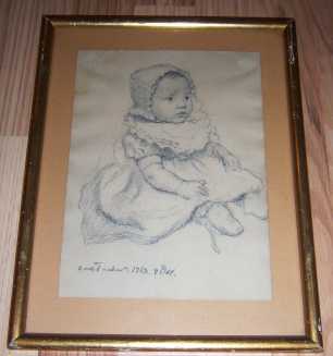 Photo: Sells Drawing KINDERPORTRAIT VON CARL FISCHER 1913 - XXth century