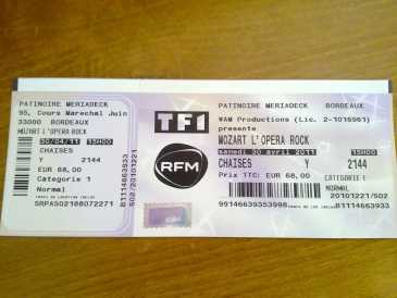 Photo: Sells Concert ticket CONCERT MOZART L'OPERA ROCK - BORDEAUX