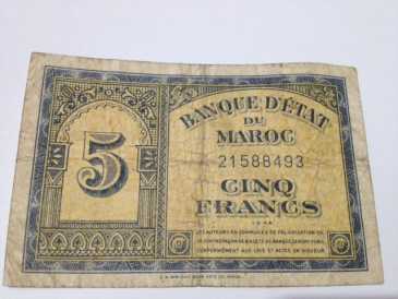 Photo: Sells Royal money BANQUE D'ETAT DU MAROC  CINQ FRANCS