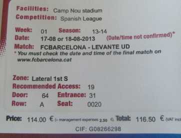 Photo: Sells Concert tickets FC BARCELONE -  LEVANTE - CAMP NOU