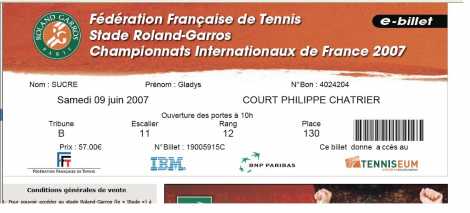 Photo: Sells Sport ticket ROLAND GARROS - PARIS