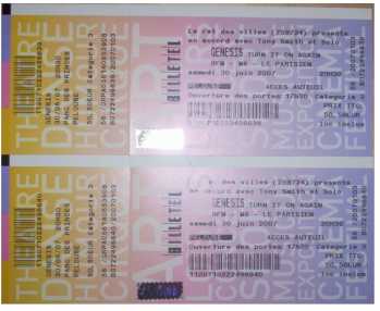 Photo: Sells Concert tickets GENESIS CONCERT 2 PLACE PELOUSE - PARC DES PRINCES
