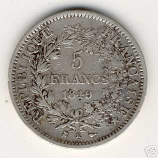 Photo: Sells Money / coin / bill PIECE 5 FRANC 1849