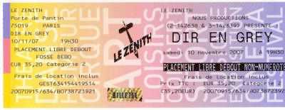 Photo: Sells Concert ticket DIR EN GREY - LE ZENITH DE PARIS