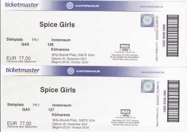 Photo: Sells Concert ticket CONCERTO SPICE GIRLS - COLONIA KOLNARENA