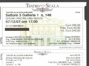 Photo: Sells Theatre ticket TRISTANO E ISOTTA PRIMA ASSOLUTA - TEATRO ALLA SCALA PRIMA ASSOLUTA