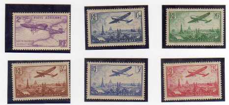 Photo: Sells 6 Unuseds (mint)s stamps AVION SURVOLANT PARIS - Aviation