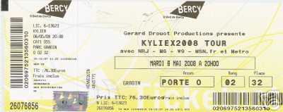 Photo: Sells Concert ticket KYLIEX2008 TOUR KYLIE MINOGUE - BERCY PARIS
