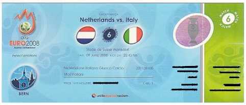 Photo: Sells Sport ticket EUROPEI ITALIA OLANDA - BERNA
